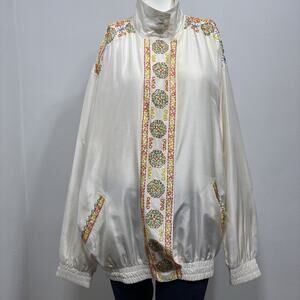 Oleg Cassini Ivory Beaded Silk Jacket Large Cream Statement Artsy Retro 70s80s